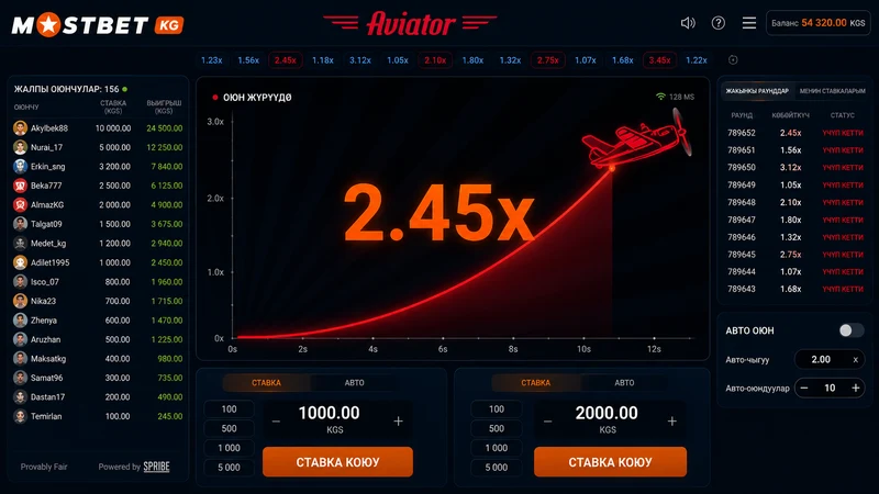 Aviator crash оюн Spribe Mostbet KG